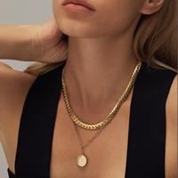 Chaîne en acier inoxydable poli haute brillance, sans ternissement, chaîne épaisse en forme de chevrons, chaîne plate large plaquée or, collier ras du cou pour femmes