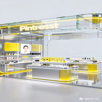 Kiosque de vente au détail moderne, personnalisé, écologique et durable pour l'affichage de cosmétiques et de parfums, vitrine en verre avec éclairage LED pour centre commercial