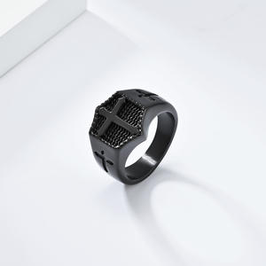 Cross <b>Ring</b> For Men Titanium Steel Antique Silver Gold Black Daily Wear Jewelry Simple Trendy Design - Product Image 4