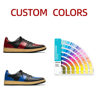 Chaussures de skate rétro unisexes avec logo personnalisé, en cuir pleine fleur rouge, polies à la main, effet vieilli, plateforme épaisse, légères et respirantes