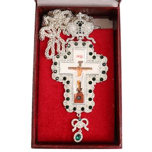 ZD064 La más nueva cruz pectoral del sacerdote de la Iglesia Ortodoxa de aleación chapada en plata con esmalte Salvador Icono Collar de regalo espiritual - Product Image 6
