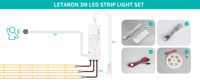 LETARON COB LED-Streifen 24V Superhell Hohe Lumenleistung 3000K Warmweiß 3m Dimmbar PIR-Schalter, 30W UL-Netzteil