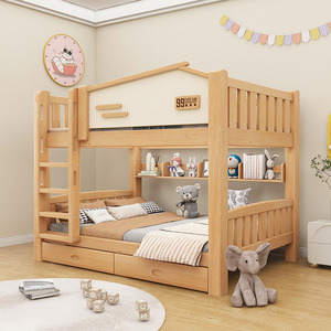 Cama Doble de Madera <span class=keywords><strong>Montessori</strong></span> para Niñas, <span class=keywords><strong>Literas</strong></span> <span class=keywords><strong>Infantiles</strong></span> de Dos Niveles con Tobogán - Product Image 3
