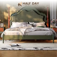 JD Cama Tapizada de Madera Maciza de Fresno Blanco, Estilo Retro Francés, Duradera, Ajustable, Tamaño Completo, con Panel de Contrachapado y Corduroy, Lujosa y Suave