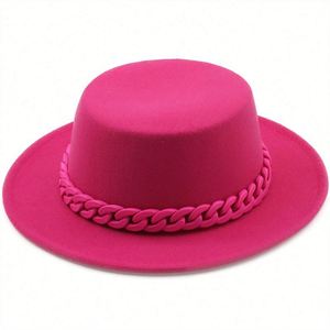 Chapeau Fedora Unisexe en Feutre à Large Bord avec Chaîne, Style Image, Idéal pour la Pêche et les Fêtes - En Stock, Prix Abordable - Product Image 1