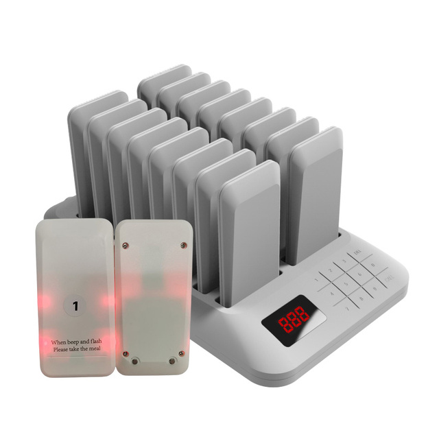 Wireless Restaurant Buzzer Pager 16 Coasters Paging Guest Calling Queuing System for Coffee Dessert Burger Shop Food Truck