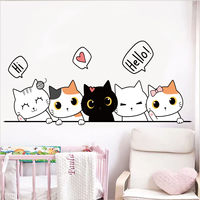 Hello Cute Cat Wall Sticker Living Room Wall Background And Door Decoration PVC Removeable Self-Adhesive Wallpaper