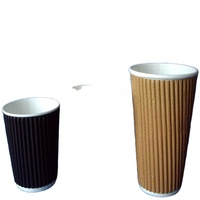Gobelet à café brun personnalisé en papier couché écologique avec couvercle, à paroi ondulée, pour boissons chaudes, 8oz 16oz, avec logo