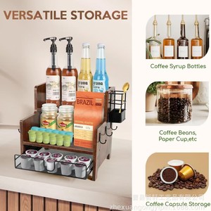 Estante de Almacenamiento de Madera de Varias Capas para Jarabes de Café con Portavasos, Estante para Bebidas de Bar, Estante para Cócteles, Estantes de Exhibición Ordenados de Dos Niveles - Product Image 3