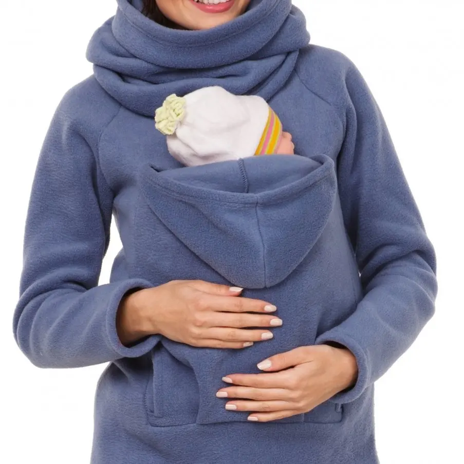 2021 Wholesale Autumn Winter Cotton Warm Baby Carrier Maternity Tops Pregnancy Clothes Mummy Kangaroo Sweatshirt Loose Coat