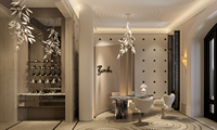 Diseño interior moderno de lujo en beige para salón de belleza, personalización completa de la tienda, equipo de peluquería, conjunto de muebles para salón de belleza