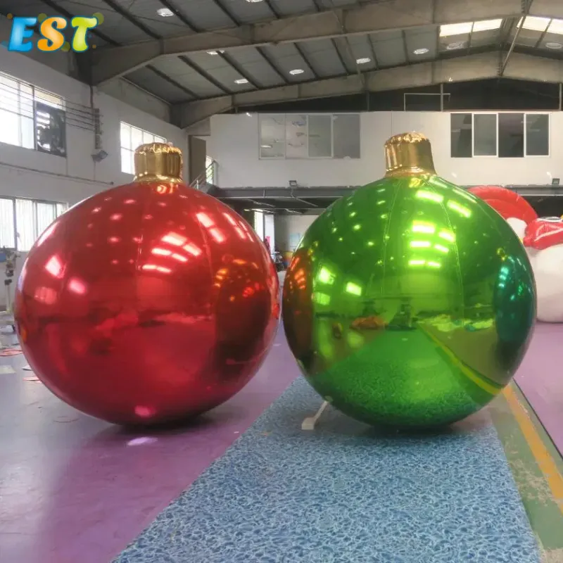 Navidad colgante espejo inflable globo decoración PVC esfera reflectante publicidad rojo verde inflables BOLA DE ESPEJO