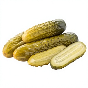 Concombres entiers tranchés en conserve, aromatisés, saveur douce, marinés dans la saumure (cornichons acidifiés), légumes conservés en fût - Product Image 1
