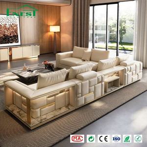 Set di Divani Componibili 3D con Illuminazione LED, Divano a L in Pelle per Arredamento di Ville di Lusso - Product Image 2