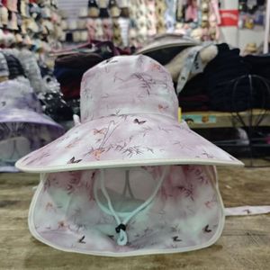 Sombrero de Verano para Mujer, Protección Solar, Ala Ancha, Protección UV, Plegable, con Estampado de Hojas de Bambú y Mariposas - Product Image 3