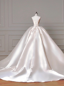 Luxury White Satin Ball Gown Wedding <strong>Dresses</strong> For Bride 2025 With Embroidery - Product Image 5