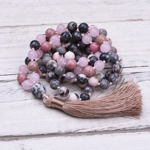 108 Mala tibetano <span class=keywords><strong>preghiera</strong></span> femminile collana di quarzo rosa Mayti Yoga 8Mm 108 Mala naturale Rhodonite pietra collane Yoga gioielli - Product Image 3