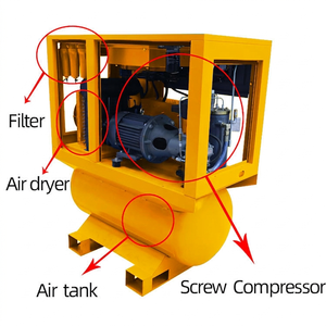 Compresseur d'air à vis stationnaire complet 20HP 15KW refroidi par air, avec groupe compresseur, moteur, réservoir d'air 500L, sécheur frigorifique de précision - Product Image 4
