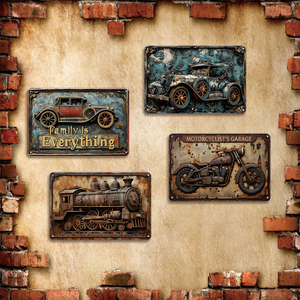 Letrero Metálico Retro Vintage de Coche, Tren y Motocicleta, Decoración de Garaje <span class=keywords><strong>para</strong></span> Motociclistas, Placa Decorativa <span class=keywords><strong>para</strong></span> Pared del Hogar, La Familia es Todo - Product Image 2