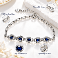 Bracelet en argent sterling 925 avec maillons saphir et accents de zirconium cubique bleu, fournisseur OEM/ODM de bijoux à marque privée pour femmes