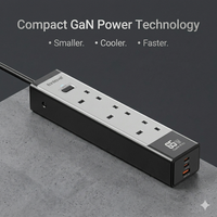 Stop Kontak Universal 65W GaN Pro dengan Soket AC Global 110V-240V, Adaptor Perjalanan, Pengisi Daya USB Cepat untuk Laptop, Ponsel, dan Kantor
