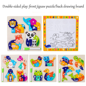 Puzzle 3D in Legno Montessori 2-in-1 per Bambini, Educazione Precoce, Puzzle Cartoon con Lavagna <span class=keywords><strong>da</strong></span> Disegno, <span class=keywords><strong>Giochi</strong></span> Certificati En71 per Ragazzi - Product Image 4