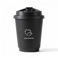 4oz 8oz 12oz Gelas Kertas Kopi Panas Sekali Pakai Dinding Ganda dengan Stamping Foil Emas Logo Kustom Hitam Pekat dengan Tutup PS