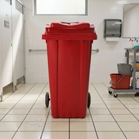 Poubelle mobile 120L en HDPE avec couvercle roulant robuste pour usage extérieur et nettoyage des toilettes publiques
