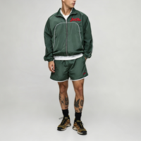 Ensemble survêtement léger pour homme, veste coupe-vent en nylon à fermeture éclair intégrale avec broderie personnalisée et short contrastant à passepoil