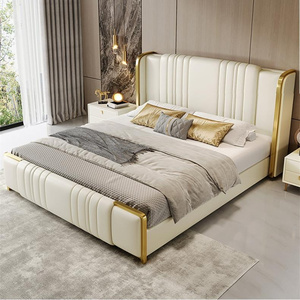 Meubles <span class=keywords><strong>de</strong></span> chambre à coucher <span class=keywords><strong>Lit</strong></span> <span class=keywords><strong>de</strong></span> luxe Queen King Size capitonné en acier inoxydable doré Tête <span class=keywords><strong>de</strong></span> <span class=keywords><strong>lit</strong></span> en cuir et <span class=keywords><strong>tissu</strong></span> <span class=keywords><strong>Lit</strong></span> confortable et doux - Product Image 3