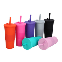 BORGE Tasse réutilisable en plastique mat à double paroi de 24 oz avec logo personnalisé, couvercle et pailles
