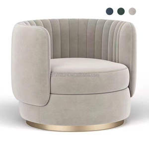 Factory Price Luxury Hote Lobby <b>Chair</b> Soft Velvet Upholstery <b>Round</b> Accent <b>Chair</b> with Gold Swivel Base - Product Image 4