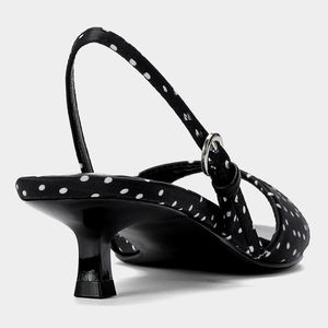 Sandalias de Diseñador, Zapatos Casuales para Mujer, Sandalias de Moda, Pantuflas Retro Chic para Mujer, Sandalias de Tacón con Hebilla y Estampado de Puntos Blancos y Negros - Product Image 5