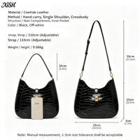 Sac à bandoulière et sacoche pour femme en cuir de vachette verni effet crocodile, grande capacité, design de niche 2026, OEM ODM, logo personnalisé