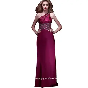 High Quality Keyhole One Shoulder Girls Graduation Dresses Beaded Party Evening Prom Dress