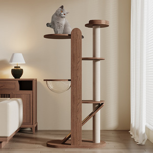 Madeira maciça Gato Árvore Estilo Moderno Escalada Rack Ninho Integrado Pequeno Apartamento-amigável Kitty <span class=keywords><strong>Scratcher</strong></span> Coluna Jumping <span class=keywords><strong>Scratcher</strong></span> - Product Image 5