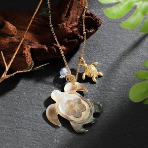 天然アワビシェルタートルフラワーペンダントネックレス18Kゴールドステンレス製イルカ貝殻 - Product Image 4