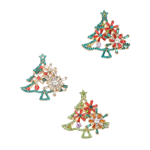 Broches de Noël en forme de flocon de neige avec strass en cristal, en alliage plaqué or, bijoux pour femmes, cadeau pour les fêtes de fin d'année - Product Image 1