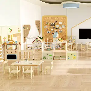 מודרני עיצוב מודרני מעץ גומי מלא סט ריהוט לגיל הרך לכיתה לבית ספר גן ילדים תינוקות וילדים