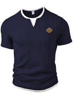 Nouvelle Collection Été – T-shirt Décontracté Homme à Manches Courtes Effet Deux Pièces Texturé avec Motif Coupe Slim