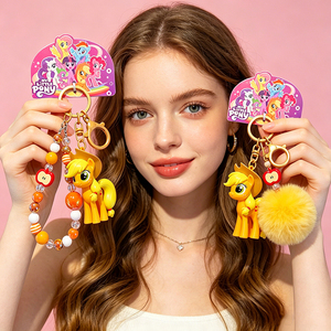 Porte-clés 3D My Little Pony avec perles et pompon, figurine cheval mignonne, breloque pour sac à dos, cadeau pour enfants, vente en gros - Product Image 1