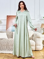 Abaya Kaftan en maille brodée de perles et strass, col en V, manches longues, vêtement islamique, robe de soirée, grande taille, vente en gros, sur mesure