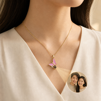 Collier de projection photo avec pendentif papillon en émail, disponible en Or, Or rose, Argent, Noir, Rose, Blanc, avec image cachée, Cadeau Je t'aime