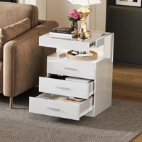 Table de chevet intelligente moderne pour chambre à coucher avec lumière LED, chargeur sans fil, capteur, compartiment caché et serrure, design en bois