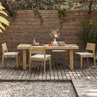 Ensemble table et chaises d'extérieur en bois massif de style nordique avec design en corde tressée, imperméable et résistant aux UV pour jardin, cour et balcon