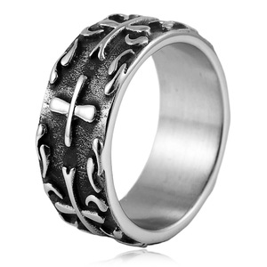 yunnique Men's <b>Titanium</b> Steel Cross <b>Ring</b> Steel Color Geometric Design Gift Jewelry - Product Image 1
