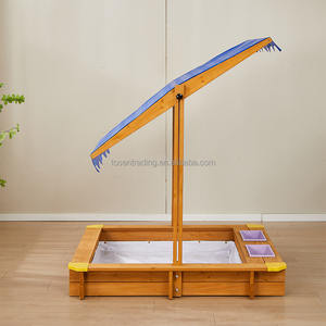 กระบะทรายไม้สำหรับเด็กเล็ก พร้อมหลังคา ช่องเก็บของ และแผ่นรองทราย อุปกรณ์เล่นทรายกลางแจ้งสำหรับเด็กเล็ก - Product Image 1