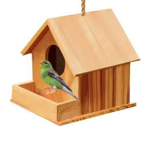 Custom Tuin Outdoor Vogel Feeder Grenen Hout Houten Vogel Huis Met Wilde Vogels Staan Voer En Wether Proof Groothandel