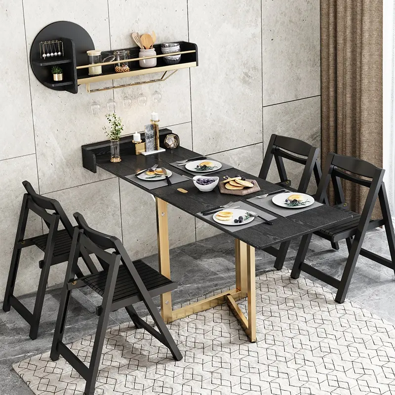 Appartement Meubels Black Wall Mounted Rack Vouwen Mini Platte Ontwerp Luxe Moderne Eettafel