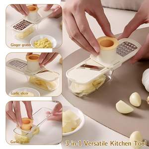 Großhandel Neuer Drei-in-Eins Manueller Ingwer-Knoblauch-Zerkleinerer PP Haushalt Küche Multifunktions-Schneider Reibe Zerkleinerer Knoblauchpaste - Product Image 2